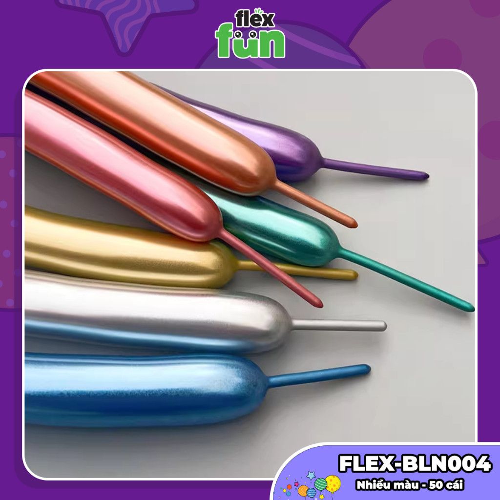 Set 10/50/100 Bóng bay trang trí sinh nhật, lớp học, phòng cưới Flex Fun - Bong bóng tròn, giun dài, trái tim nhiều màu