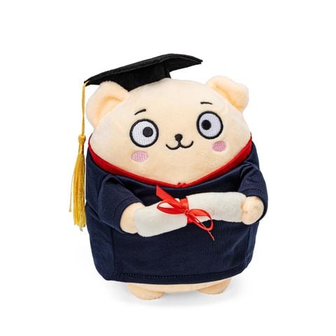 Gấu bông Gấu Chú Tâm Tốt Nghiệp Bitis màu xanh 20cm vải lông Velboa nhồi bông 100% Polyester AAUH06400XDG chính hãng
