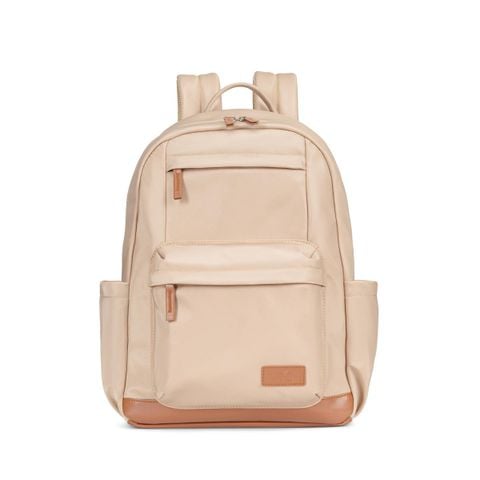 Balo nữ Bitis Woven màu nâu vải Polyester siêu nhẹ 300g đáy phối da kích thước 38x28cm BBBW01800NAU chính hãng