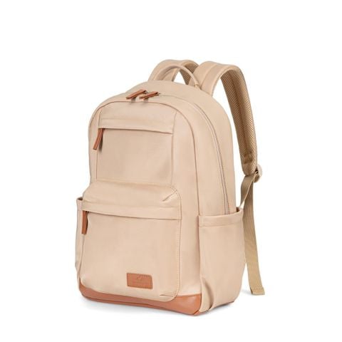 Balo nữ Bitis Woven màu nâu vải Polyester siêu nhẹ 300g đáy phối da kích thước 38x28cm BBBW01800NAU chính hãng
