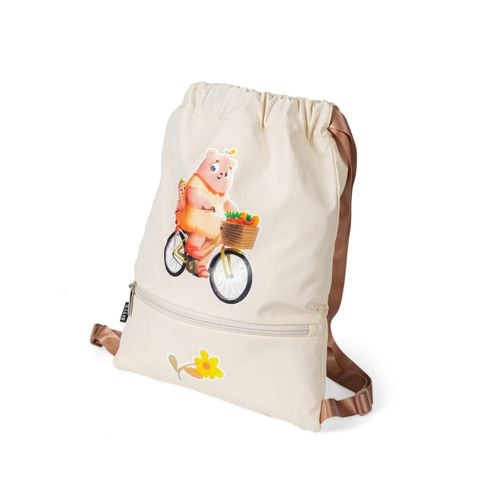 Balo dây rút nữ Bitis màu kem vải Nylon chống nhăn kích thước 44x34cm ngăn khóa kéo BBBW02000KEM chính hãng