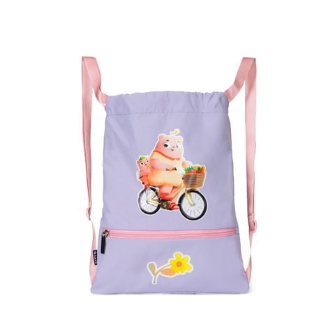 Balo dây rút nữ Bitis màu tím vải Nylon chống nhăn kích thước 44x34cm ngăn khóa kéo BBBW02000TIM chính hãng