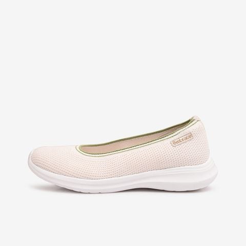 Giày búp bê nữ Bitis Embrace màu kem viền xanh rêu quai vải dệt Knit co giãn đế đúc IP siêu nhẹ BBW004100KEM chính hãng