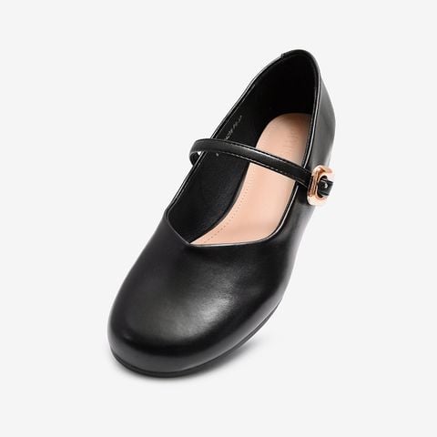 Giày búp bê Mary Jane nữ Bitis màu đen quai da si mềm quai ngang khóa kim loại đế bệt BBW004288DEN chính hãng
