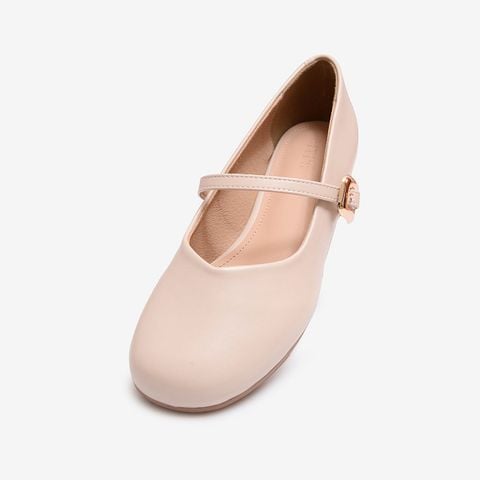 Giày búp bê Mary Jane nữ Bitis màu kem quai da si mềm quai ngang khóa kim loại đế bệt BBW004288KEM chính hãng