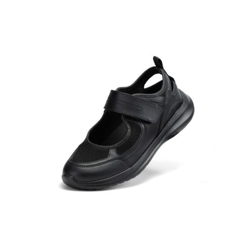 Giày búp bê nữ Bitis Glowy màu đen full quai vải lưới phối da si quai dán đế IP siêu nhẹ BBW004600DEF chính hãng
