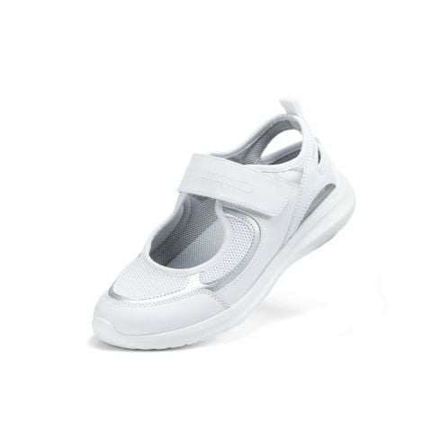 Giày búp bê nữ Bitis Glowy màu trắng quai vải lưới phối da si quai dán đế IP siêu nhẹ BBW004600TRG chính hãng