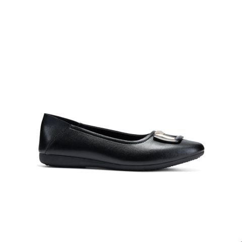 Giày búp bê nữ Bitis màu đen quai da si mềm mũi vuông khóa kim loại đế TPR chống trượt BBW005388DEN chính hãng