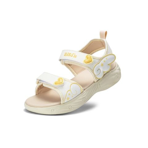 Giày sandal bé gái Bitis Lovely màu kem quai lưới phối da si hình đôi cánh thiên thần vàng chính hãng BEG006300KEM