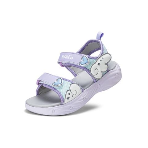 Giày sandal bé gái Bitis Lovely màu tím quai lưới phối da si hình đôi cánh thiên thần xanh chính hãng BEG006300TIM