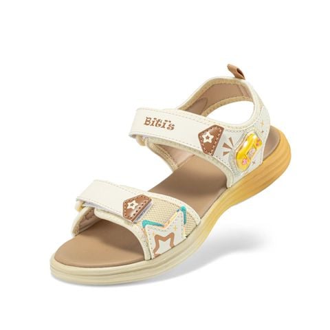 Giày sandal bé gái Bitis Cool màu kem quai lưới phối da si họa tiết ngôi sao năng động chính hãng BEG007800KEM