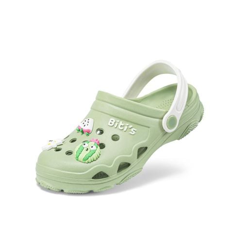 Dép sục Eva bé gái Bitis Thanh Long màu xanh rêu đúc nguyên khối quai trắng đính sticker dễ thương BEG008100REU