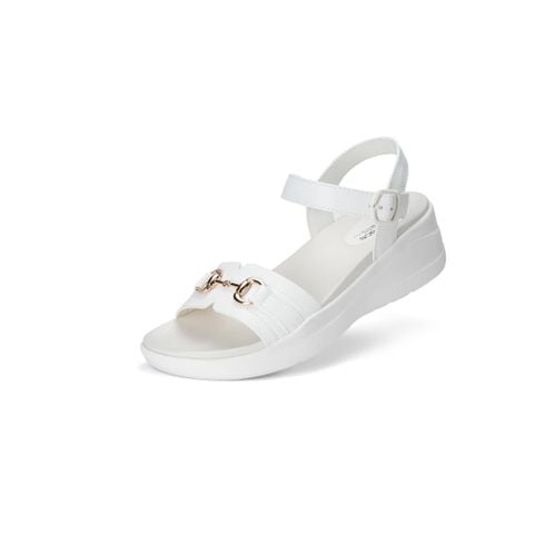 Giày sandal nữ Biti's Embrace màu trắng quai da Si UP phối khóa xích mạ vàng đế xuồng cao 5cm chính hãng BEW005500TRG