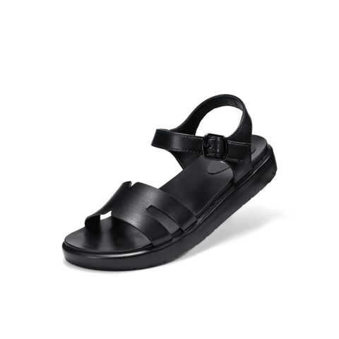 Giày sandal nữ Bitis Sandy màu đen quai da si PU khoét chữ H phối quai hậu dán đế PU siêu nhẹ BPW007800DEN chính hãng