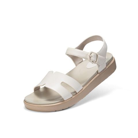 Giày sandal nữ Bitis Sandy màu kem quai da si PU khoét chữ H phối quai hậu dán đế PU màu nâu BPW007800KEM chính hãng