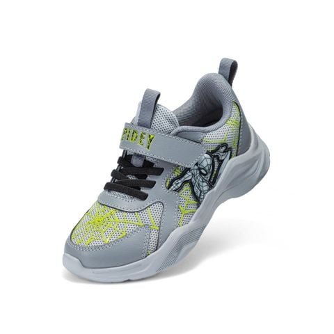 Giày thể thao bé trai Bitis Spiderman màu xám quai vải lưới phối da si quai dán đế IP siêu nhẹ BSB011498XAM chính hãng