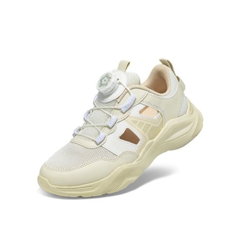 Giày thể thao bé gái Bitis Basic màu kem quai lưới phối da si nút vặn khóa thông minh chính hãng BSG011300KEM