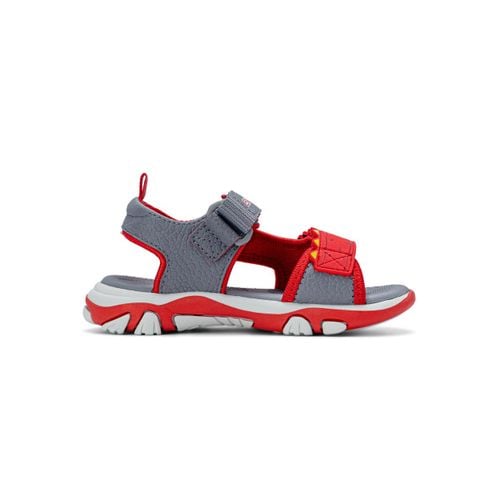 Giày sandal quai hậu bé trai Bitis Dino màu đỏ phối xám quai EVA đính hình khủng long dễ thương chính hãng BTB002200DOO