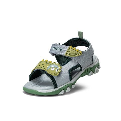 Giày sandal quai hậu bé trai Bitis Dino màu rêu phối xám quai EVA đính hình khủng long dễ thương chính hãng BTB002200REL