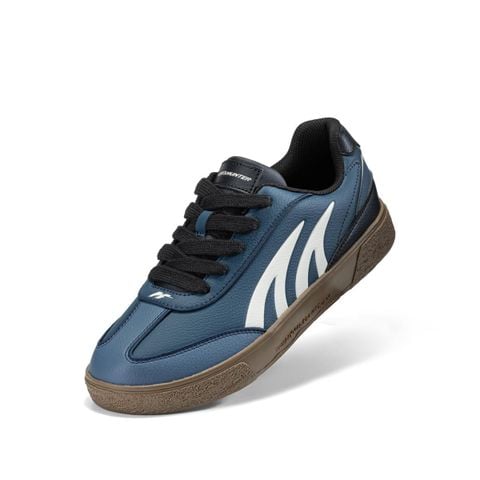 Giày thể thao nam Bitis Hunter màu xanh nhớt quai da si PU phối sọc trắng đế cao su đúc nâu gum HSM015800XNH chính hãng