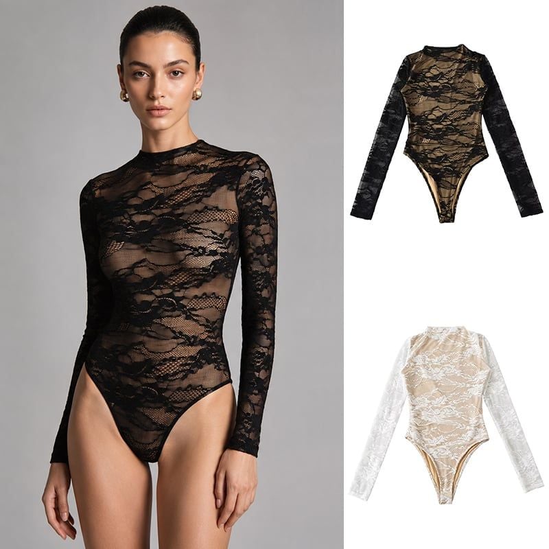 Bodysuit Ren Phối Lót Tạo Hiệu Ứng Xuyên Thấu 7774