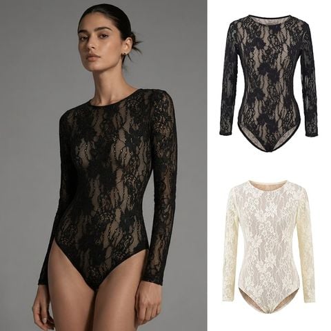  Bodysuit Ren Hoa Cổ Tròn Dài Tay 7775 