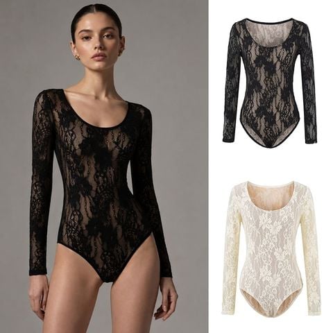  Bodysuit Ren Hoa Dài Tay Cổ Tròn 7820 