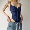 Bodysuit Denim Dáng Corset Phối Khóa Kéo 7871