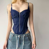 Bodysuit Denim Dáng Corset Phối Khóa Kéo 7871