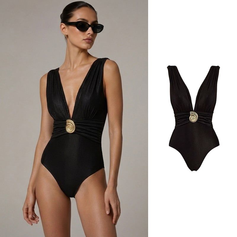 Swimsuit Khoét Sâu Đính Phụ Kiện Mạ Vàng 7873