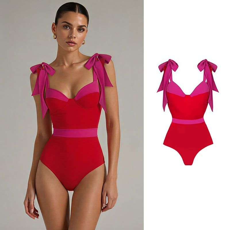 Swimsuit 2 Dây Phối Nơ Bản Lớn 7883