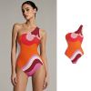 Swimsuit Một Vai Họa Tiết Sóng Cam 7886