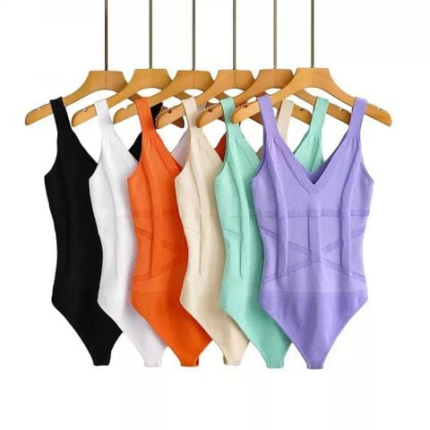  Bodysuit Dệt Kim Cổ V 2 Dây 7889 