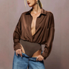 Bodysuit Sơ Mi Satin Cổ V Khoét Sâu 7898