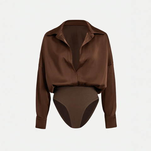  Bodysuit Sơ Mi Satin Cổ V Khoét Sâu 7898 