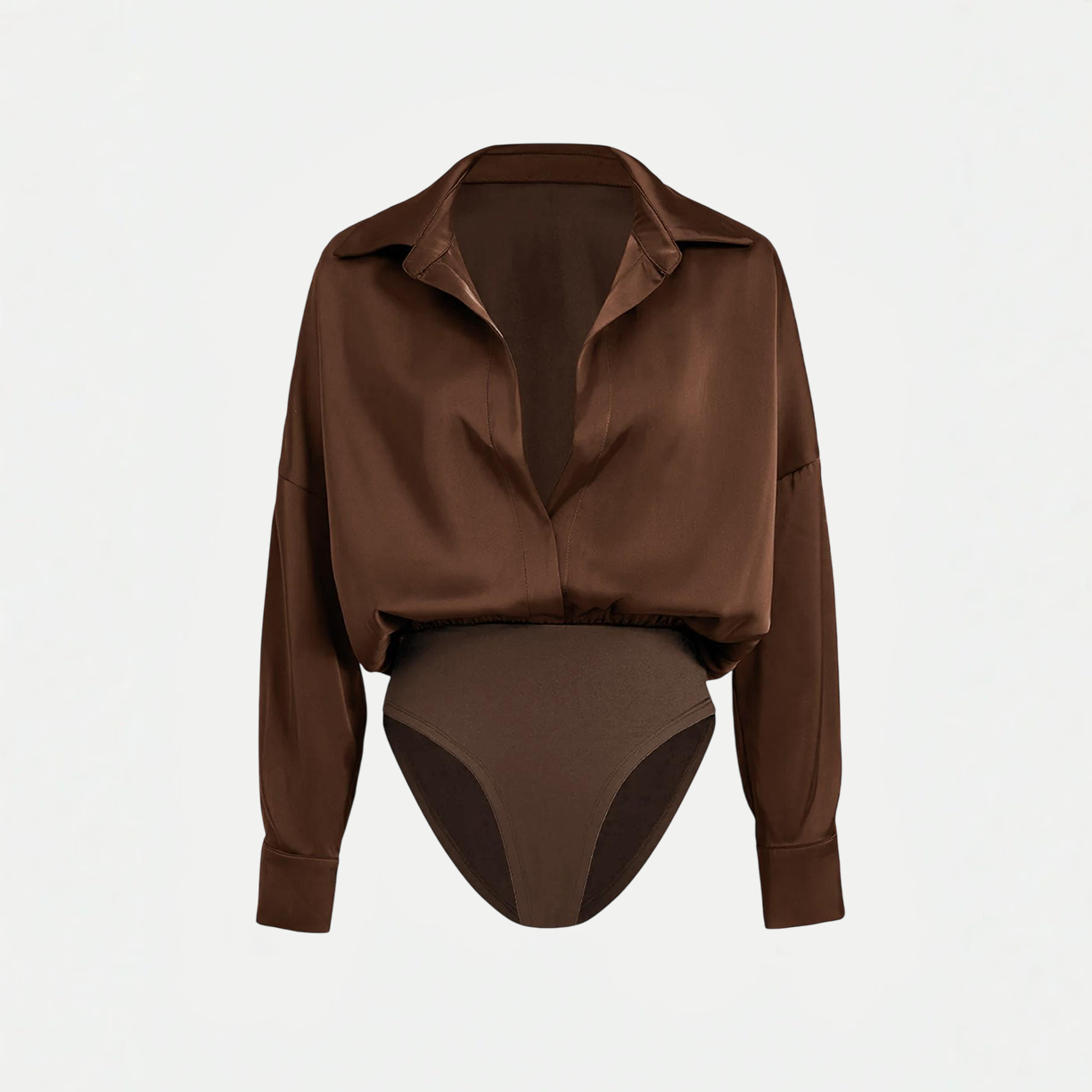 Bodysuit Sơ Mi Satin Cổ V Khoét Sâu 7898