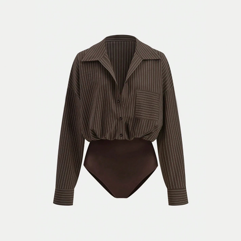  Bodysuit Sơ Mi Kẻ Sọc Phom Rộng 7899 