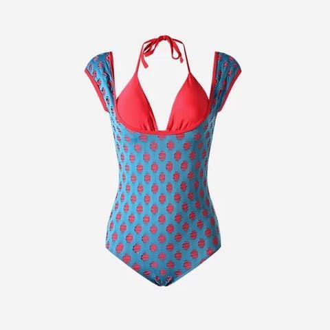  Swimsuit Cổ Yếm Phối Lớp Cắt Laser 7905 