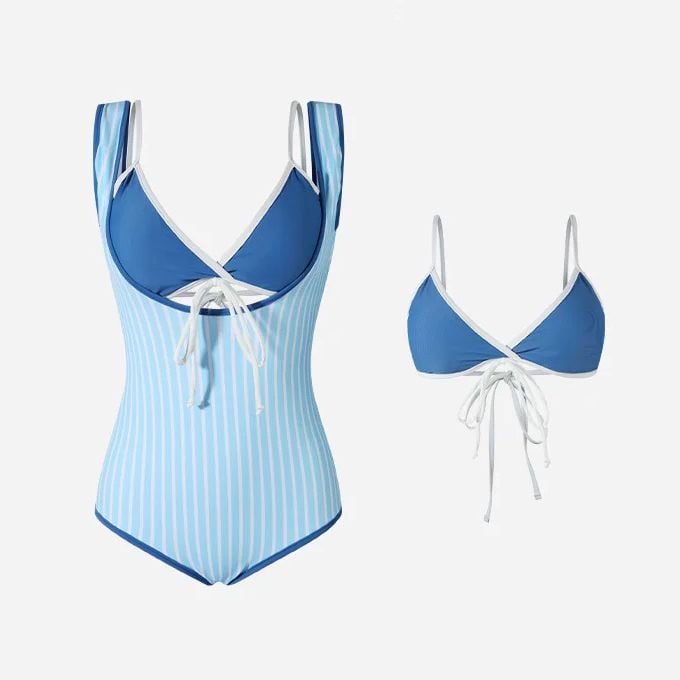 Swimsuit Kẻ Sọc Viền Xanh Phối Bra 7907