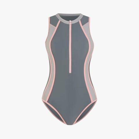  Swimsuit Sát Nách Phối Khóa Kéo Dọc Viền Hồng 7911 