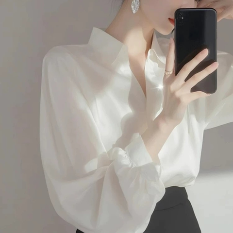  Áo Sơ Mi Lụa Cổ Bẻ Dài Tay 7912 