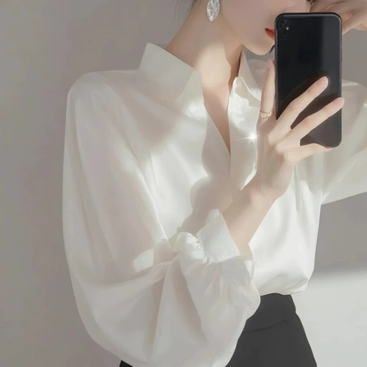 Áo Sơ Mi Lụa Cổ Bẻ Dài Tay 7912