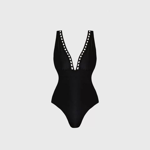  Swimsuit Cổ V Sâu Viền Cut-Out Ô Vuông 7917 