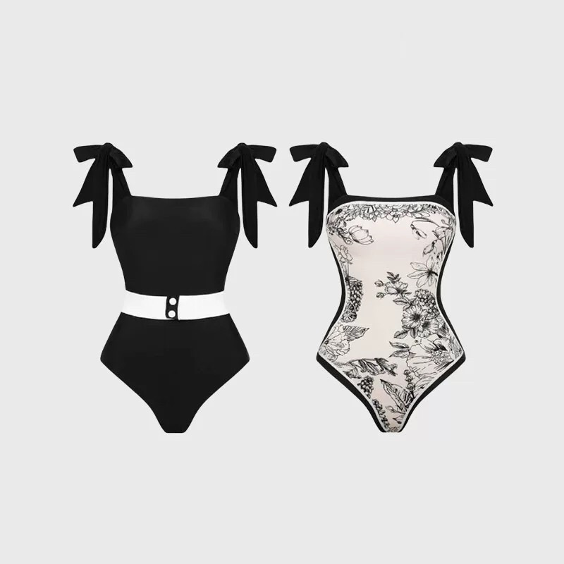 Swimsuit Hai Mặt Cổ Vuông Phối Đai eo 7918