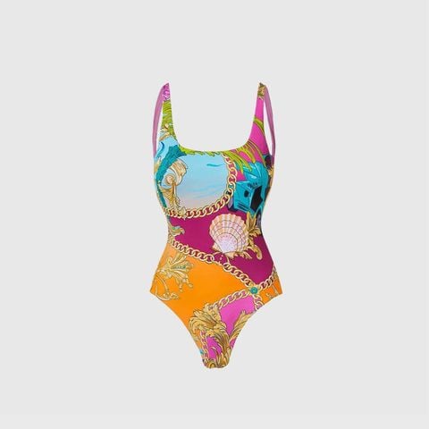  Swimsuit Dây Mảnh Họa Tiết Baroque Cổ Vuông 7921 