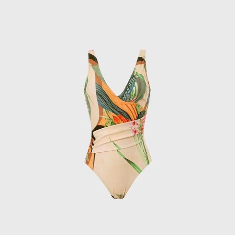  Swimsuit Cổ V Vắt Chéo Họa Tiết Nhún Eo 7922 