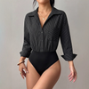 Bodysuit Sơ Mi Kẻ Sọc Phom Rộng 7924