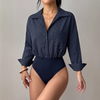 Bodysuit Sơ Mi Kẻ Sọc Phom Rộng 7924