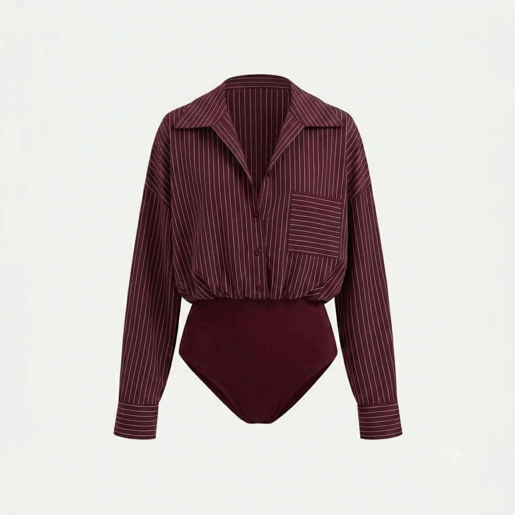 Bodysuit Sơ Mi Kẻ Sọc Phom Rộng 7924