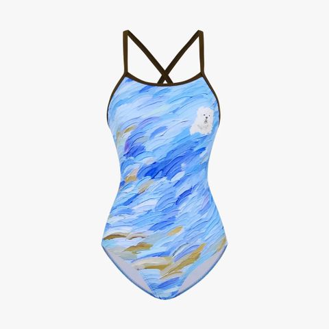  Swimsuit 2 Dây Chéo Lưng In Họa Tiết Sơn Dầu 7925 